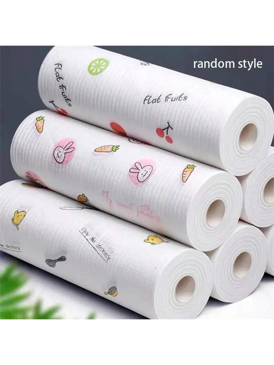 50pcs/Roll, Slouchy Rag, Dry And Wet Dual-Use Household Cleaning Rag For Window Car Glass Tableware Pans And Pots, Disposable Dishwashing Towel, Absorbent Non-Stick Oil Scouring Pads, Kitchen Supplies, Cleaning Tools(Random Style) Camping