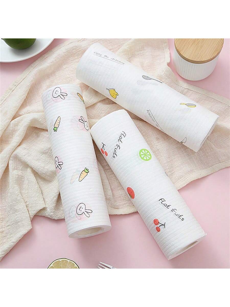 50pcs/Roll, Slouchy Rag, Dry And Wet Dual-Use Household Cleaning Rag For Window Car Glass Tableware Pans And Pots, Disposable Dishwashing Towel, Absorbent Non-Stick Oil Scouring Pads, Kitchen Supplies, Cleaning Tools(Random Style) Camping