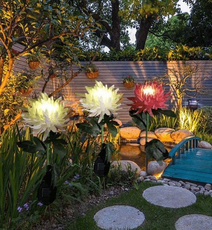 LED de estaca de jardín solar de crisantemo de 30