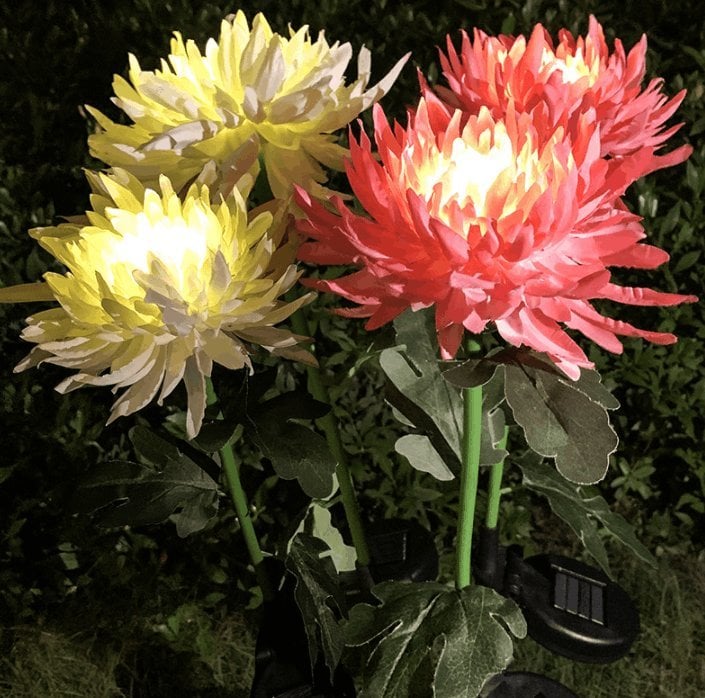 LED de estaca de jardín solar de crisantemo de 30