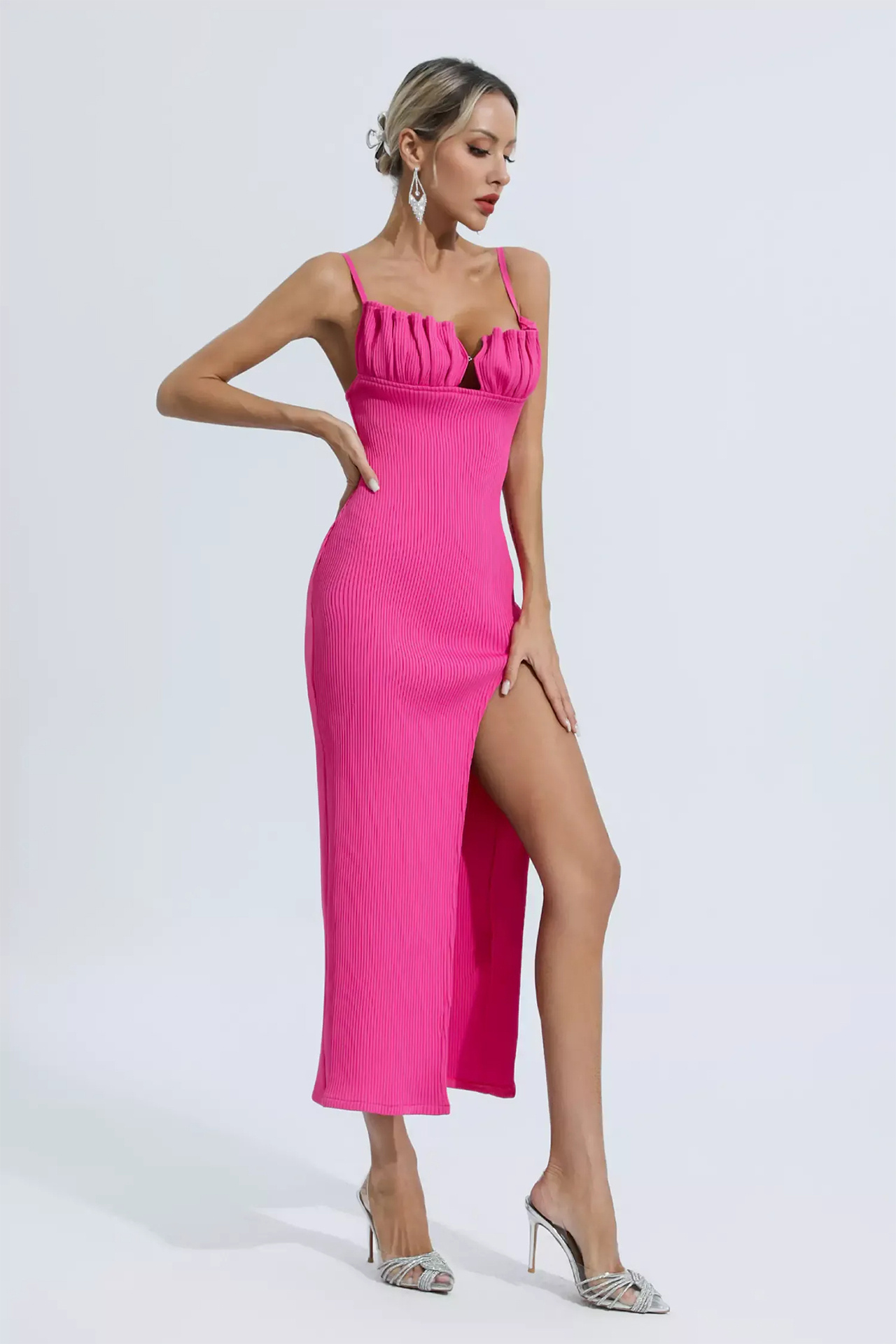 Estelle Slip Midi Dress In Rose Red