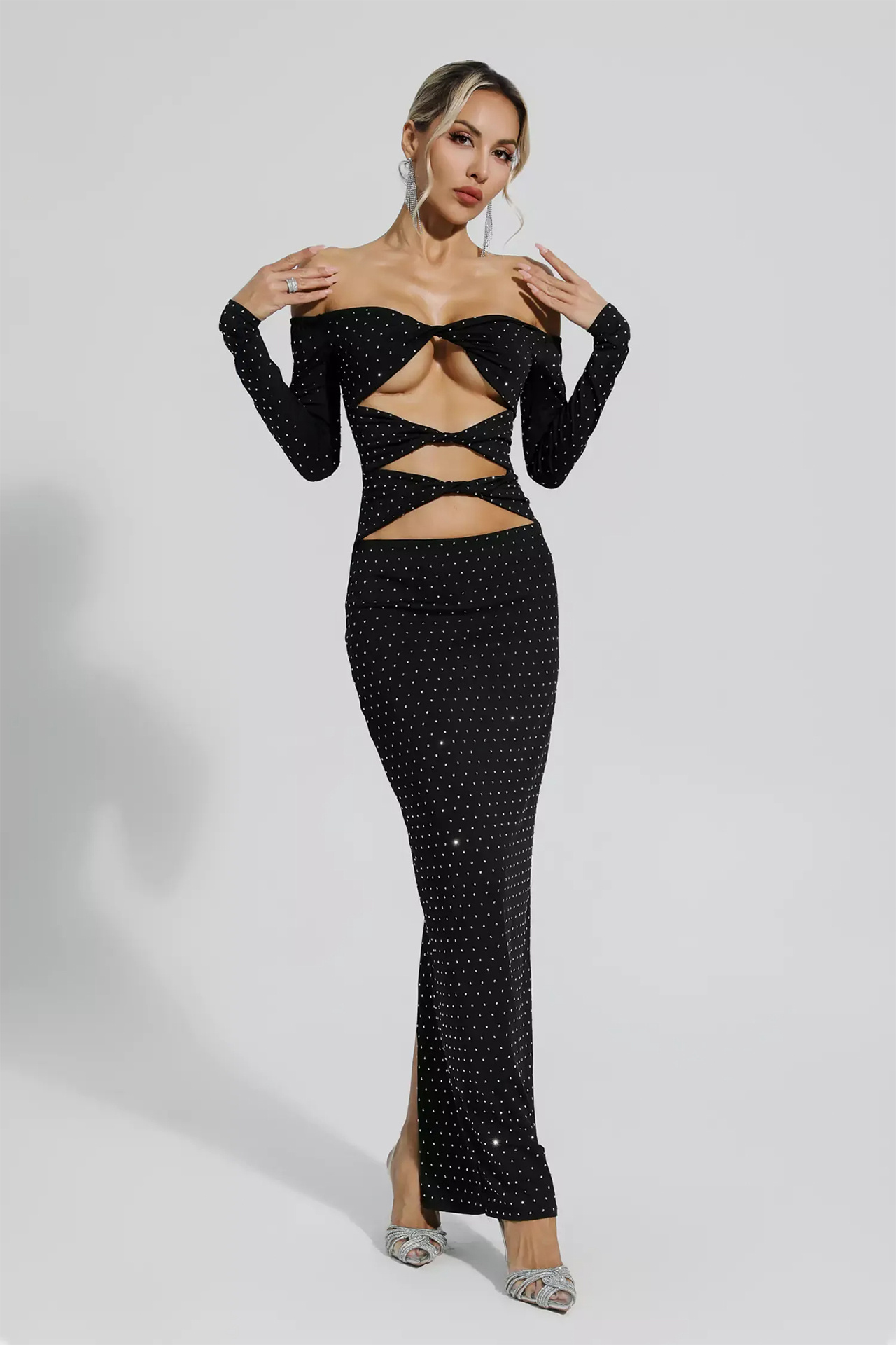 Kataleya Diamond Embellishment Cut Out Dress In Black