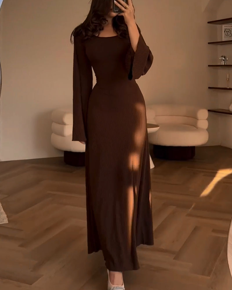 Bell sleeves lace-up waist dress