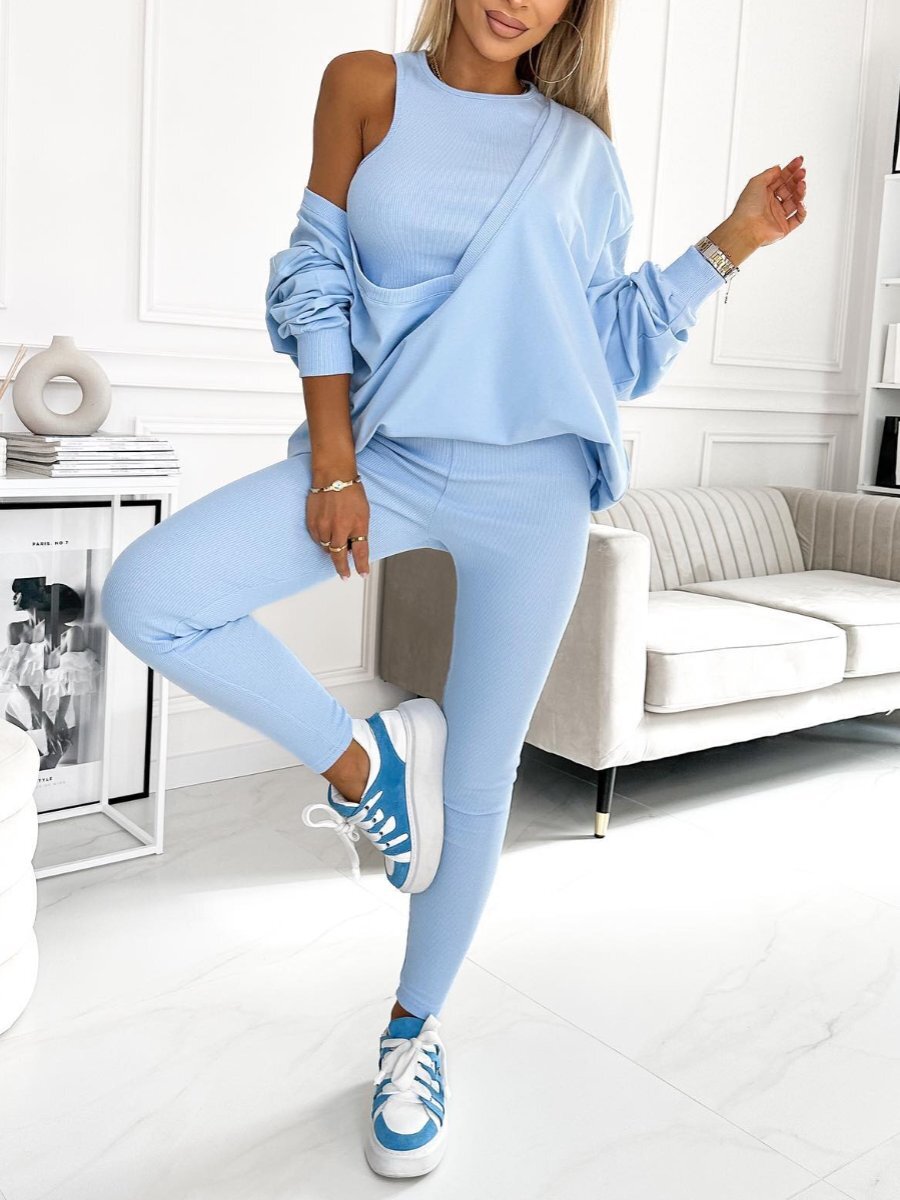 Women's Fashion Solid Color Sweatshirt 3 pieces Tanks and Lined Leggings