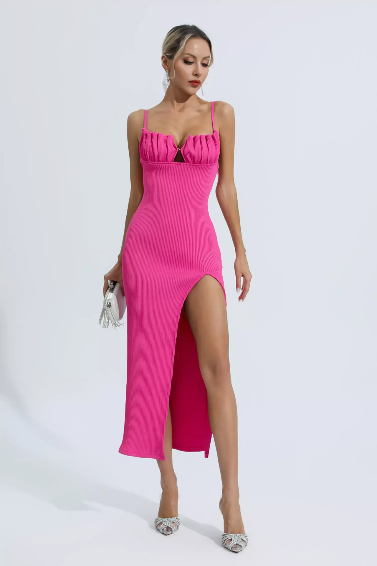 Estelle Slip Midi Dress In Rose Red