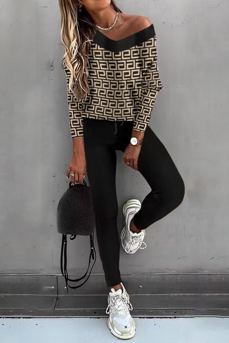 Color Block Long Sleeve Tops and Trousers Suit