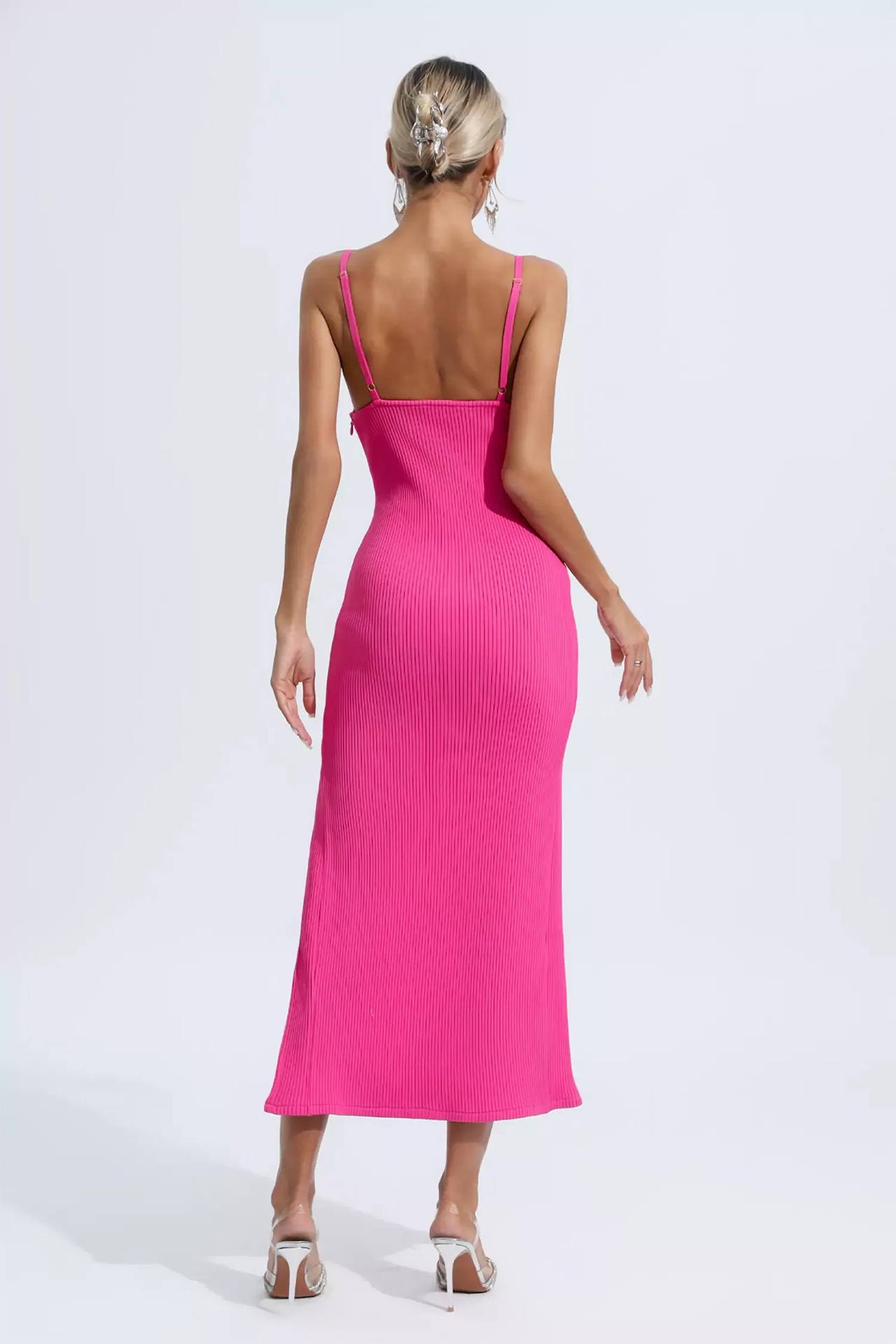 Estelle Slip Midi Dress In Rose Red