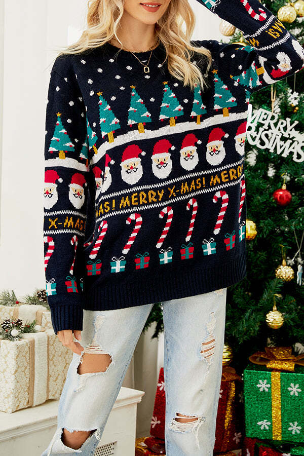 Christmas Print Crew Neck Long Sleeve Sweater