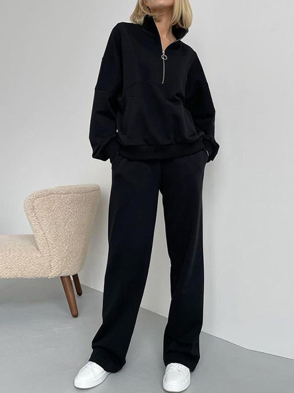 Lapel Top Trousers and Sweatshirt Two-piece Suit