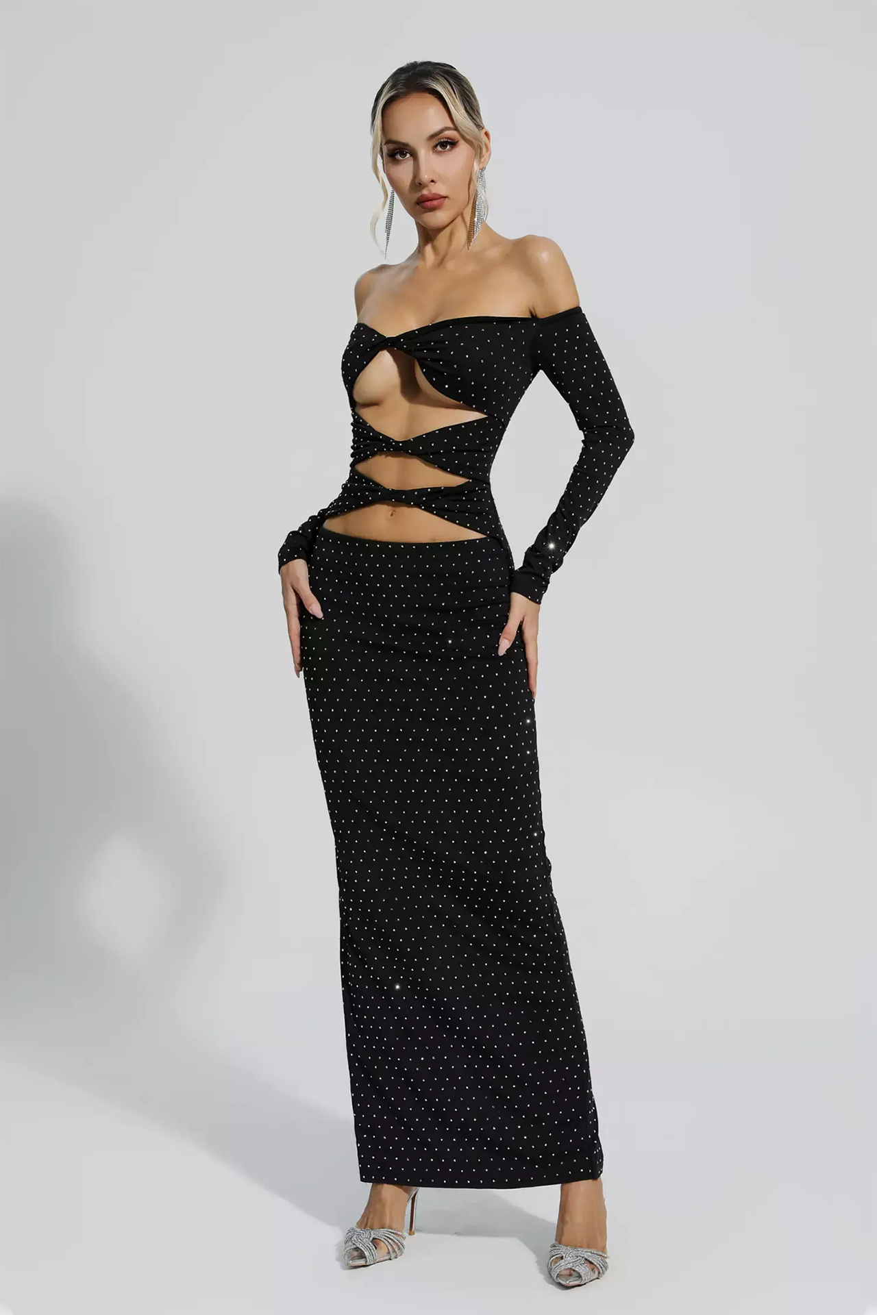 Kataleya Diamond Embellishment Cut Out Dress In Black