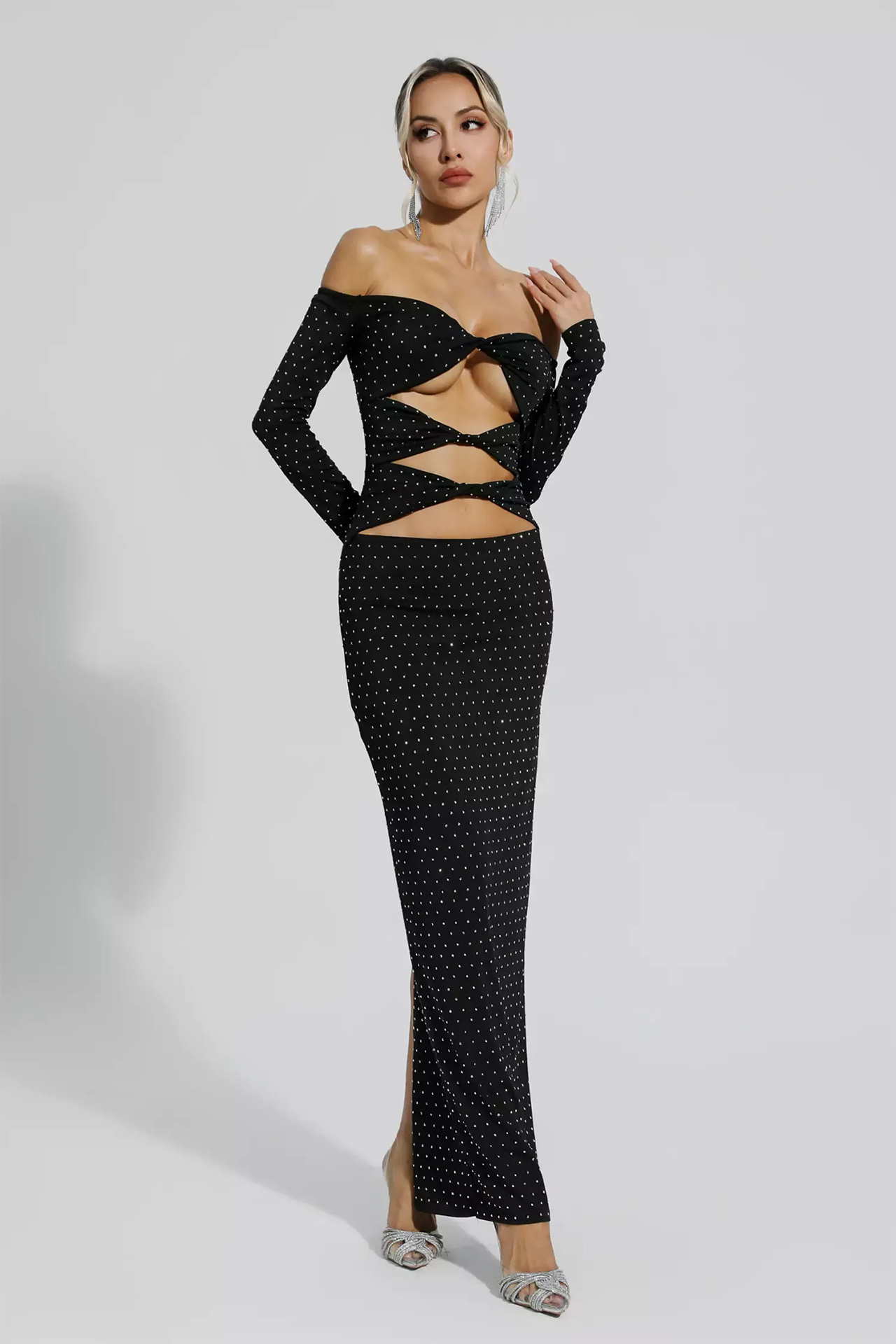 Kataleya Diamond Embellishment Cut Out Dress In Black