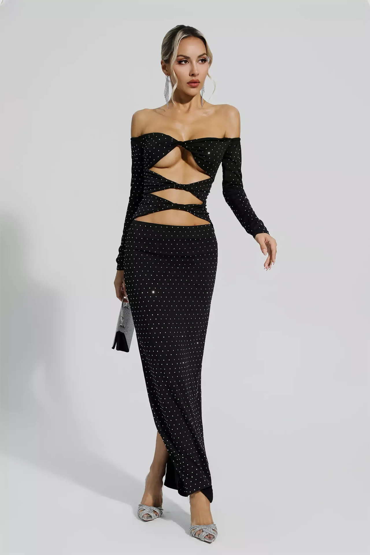 Kataleya Diamond Embellishment Cut Out Dress In Black