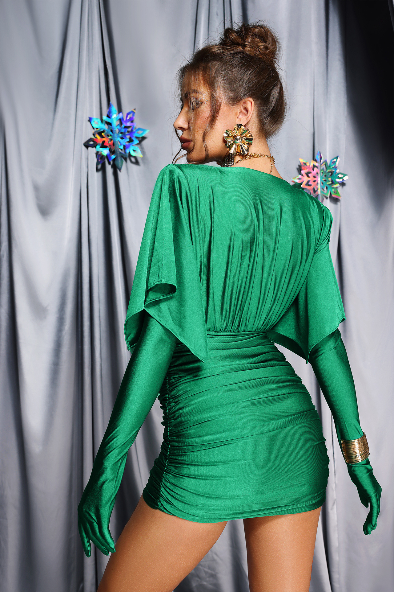 Hadley Ruched Mini Dress In Green