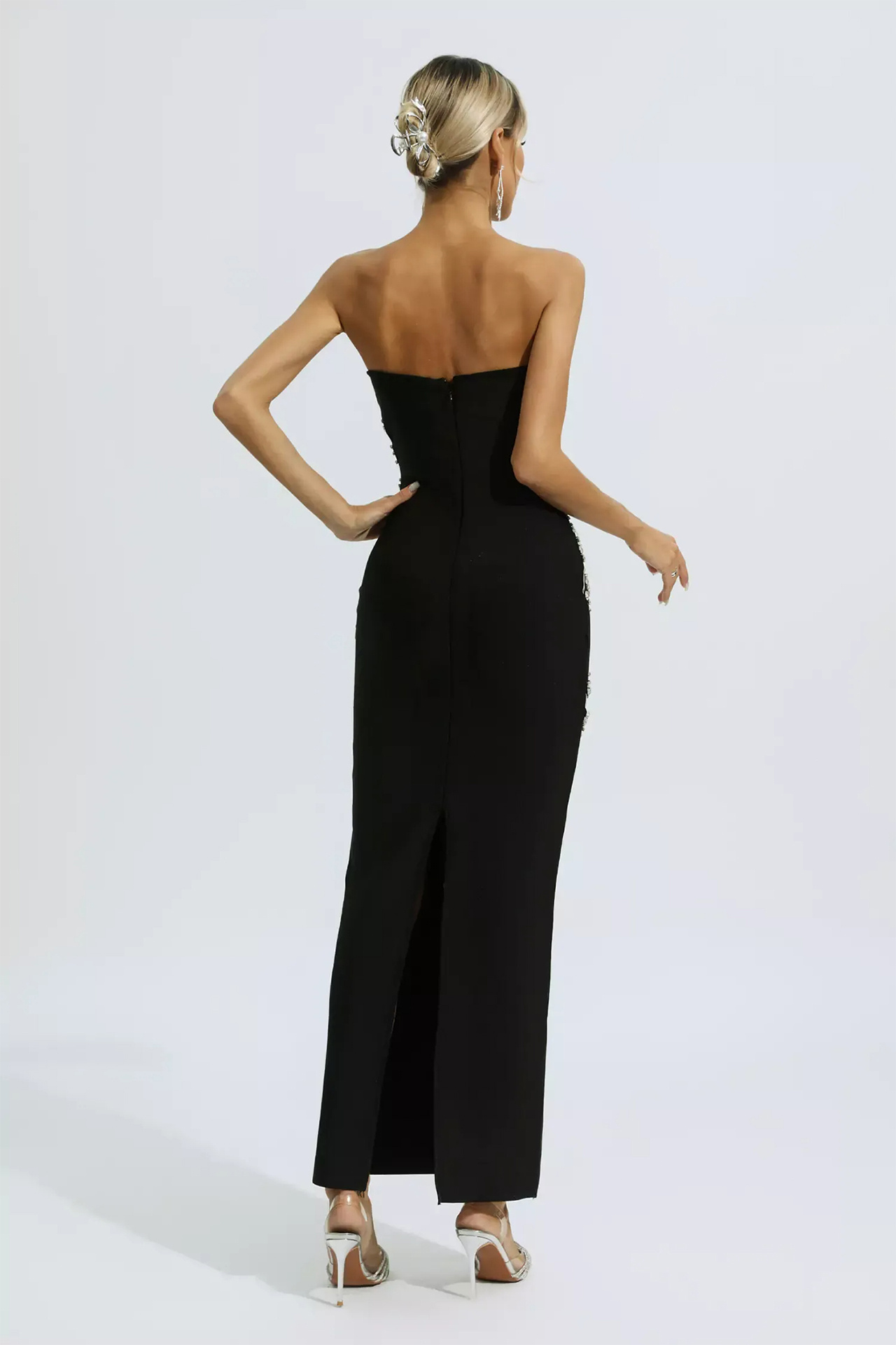 Nala Beading Mesh Bandage Dress In Black