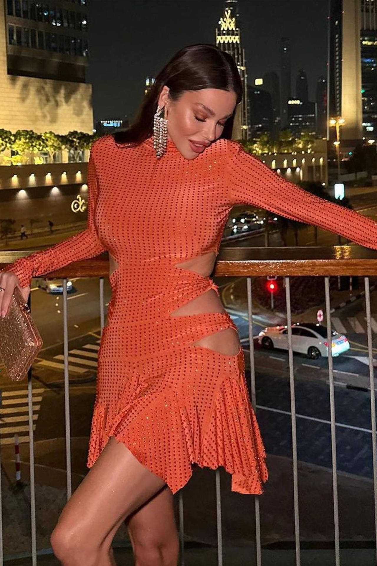 Alaya  Long Sleeve Mini Dress In Red