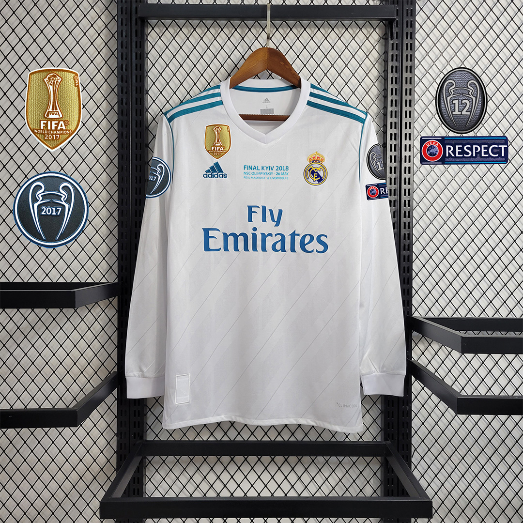 Retro Real Madrid 17-18 Home Long Sleeve Jersey - with Champions League Final Final