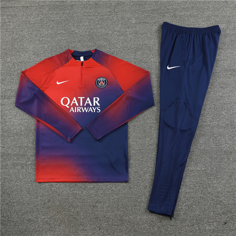 Paris Saint-Germain PSG 23-24 Kids Long Sleeve Training Set Red and Blue
